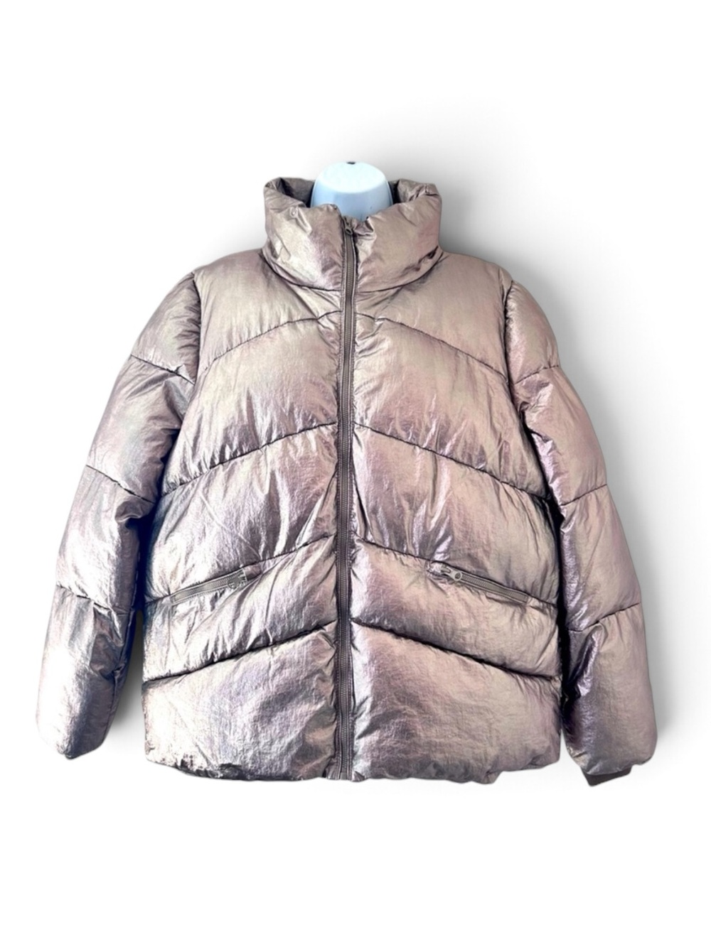 CARRE NOIR Metallic Bronze Puffer Jacket Size L Winter Cozy